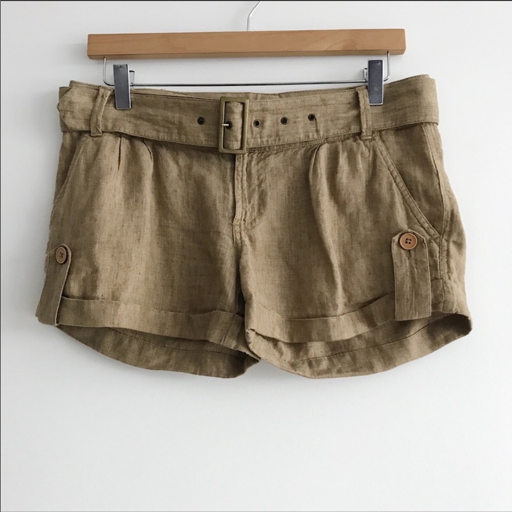 Club Monaco Tan Linen Shorts with Buckle Belt